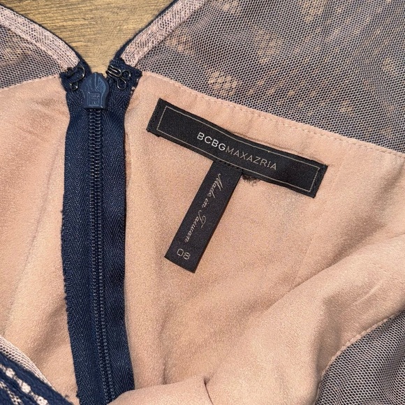 Bcbgmaxazria Women’s Camielle Mini Dress SZ 8  Sleeveless V Neck Lace Color Navy - Picture 4 of 9